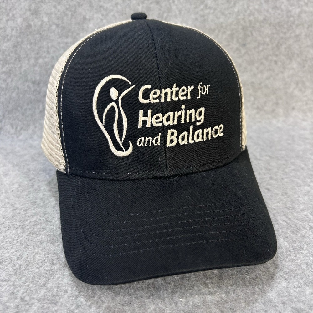 Center for Hearing Balance Trucker Hat Mesh Back Black‎ Tan Adjustable